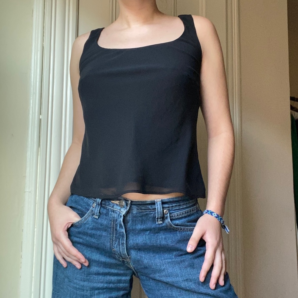 Black Mesh Overlay Tank Top